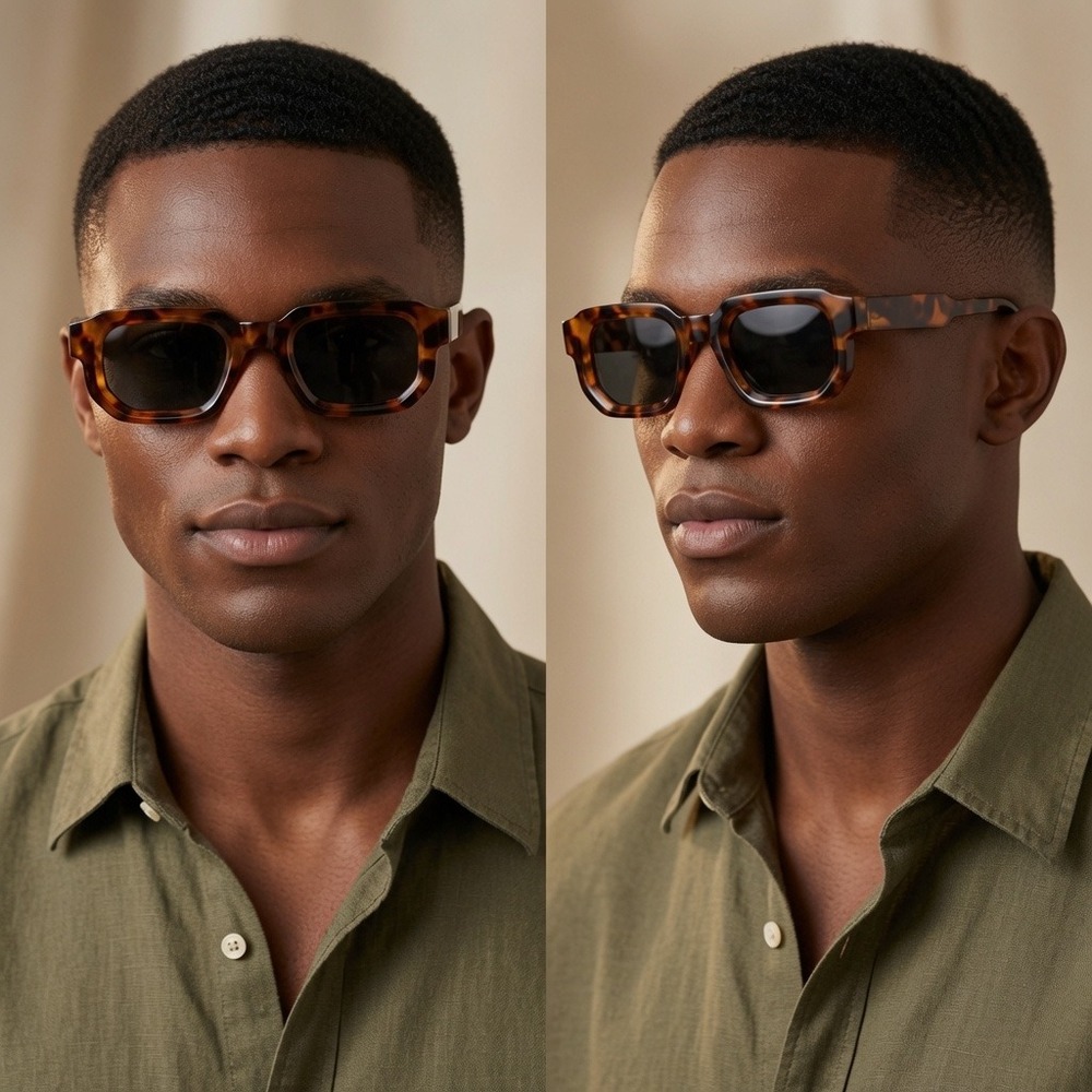 Mens Brown Tortoise Shell‎ Rectangular Sunglasses Retro Thick Frame Elegant Grey